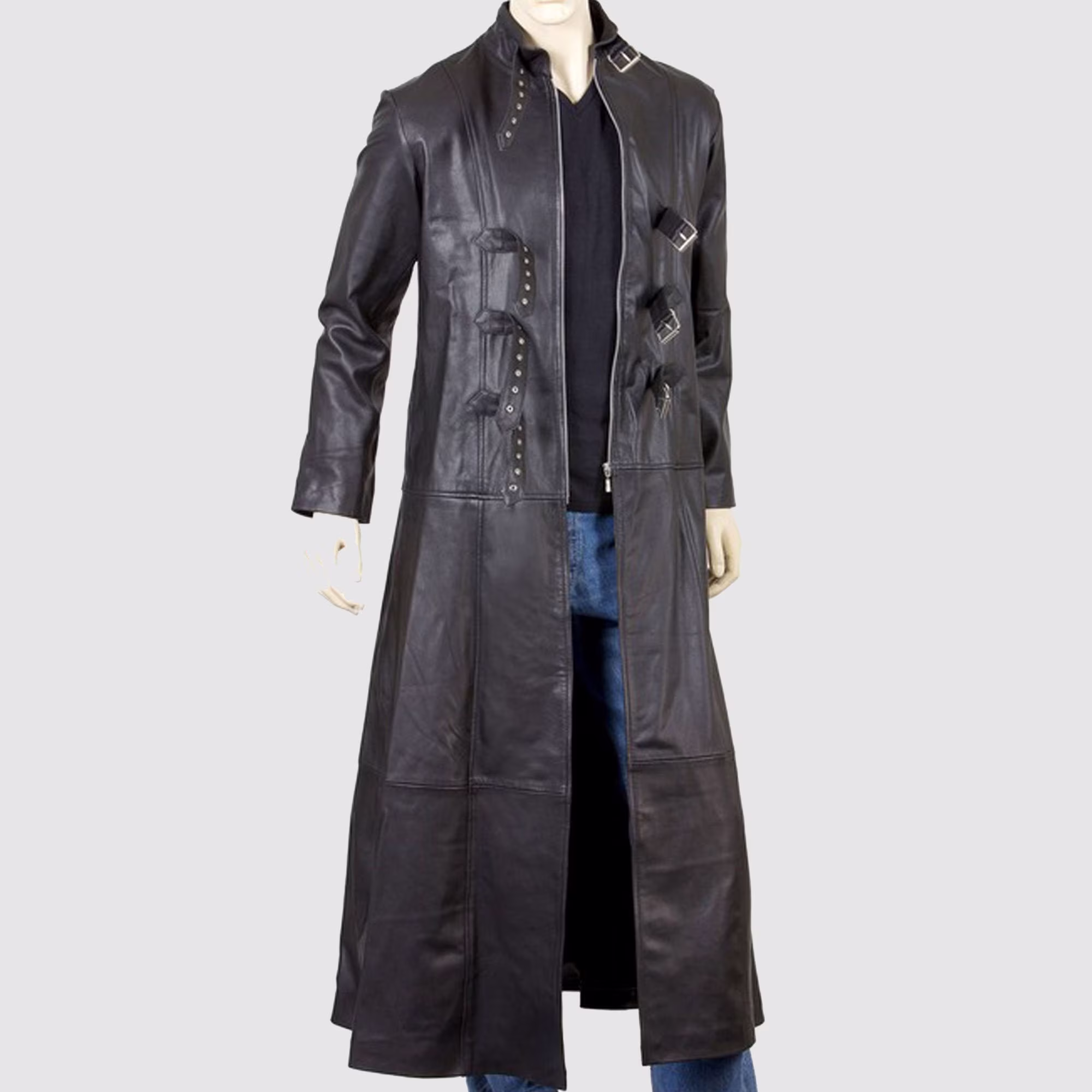 Mens Goth Leather Coat Gothic Full Length Coat, Mens Jacket in Leather, Black Leather