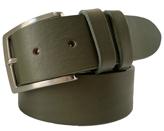 Mens Military Green Single Skin Bull Hide Italian Leather Belt 40mm