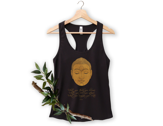 Buddha Inspirational Quote Tank Top, Women's Racerback Tank, Workout Yoga Dance Spiritual Summer Clothes, Boho Simple Sleeveless Shirt