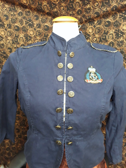 Military Steampunk Jacket Size UK 12 Or 10 Us Also Available in A UK 8 Navy Blue Naval Insignia Double Row Bronze Buttons 100% Cotton
