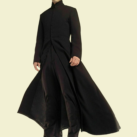 Neo Matrix Heavy Duty Cotton Keanu Reeves Black Gothic Cosplay Trench Coat , Matrix Cosplay, Long Jacket, Free Shipping Usa