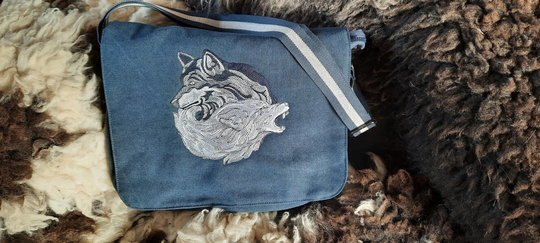 Wolf Bag, Wolves Messenger Bag, Crossbody Messenger Wolf Embroidery, Cotton Canvas Bag