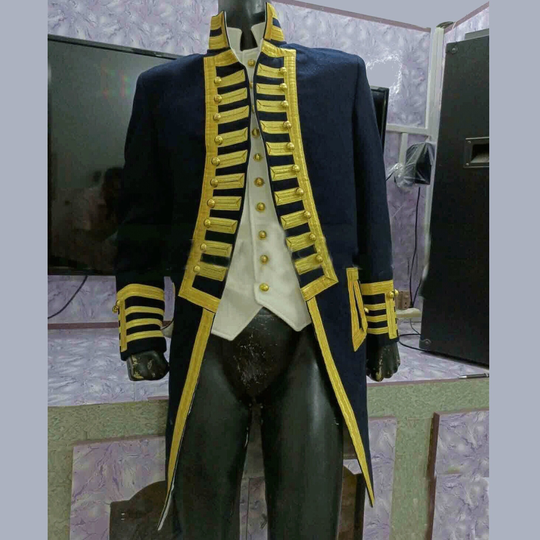 New Men's British Royal Navy Vice-Admiral Historical Military Jacket, Steampunk Admiral Uniform Hussar Jacket, Lancer Officer