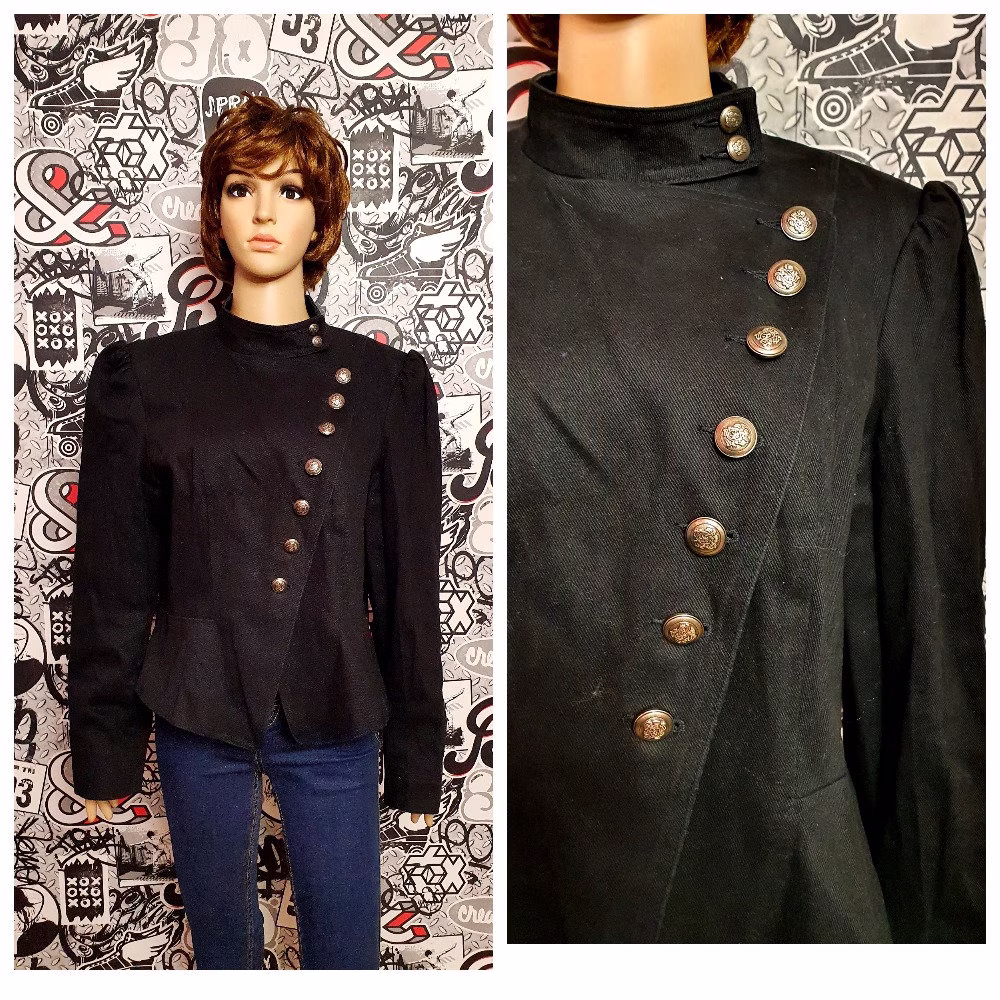 steampunk Blazer Military Clothing Military Black Denim Jacket Clothing Women Xl