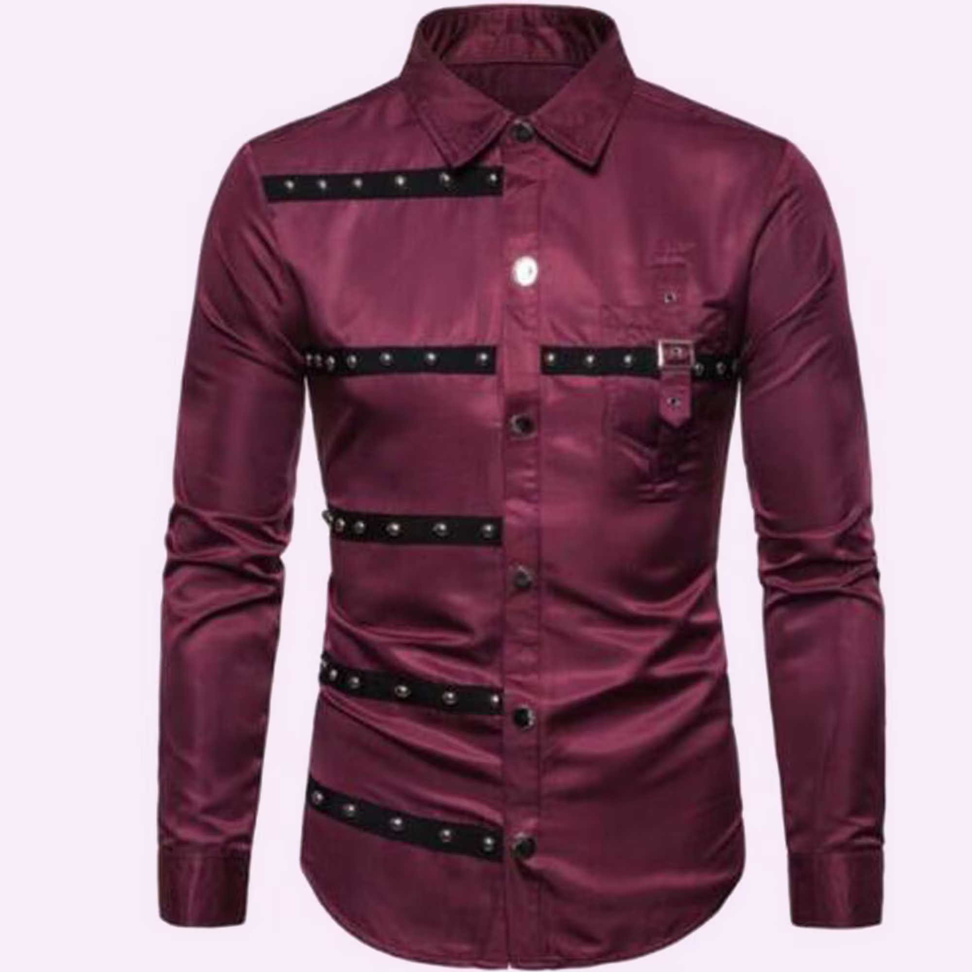 Men's Gothic Style Rivet Shirt Punk Long Sleeve Tops Blouses Slim Fit Buckle New
