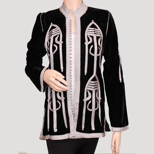 Ladies Black Velvet Tunic Luxury Jacket, Jacket For Winter, Vintage Tunic, Fashion Hussar Jacket