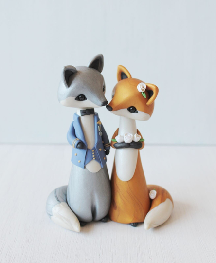 Red & Silver Fox Wedding Cake Topper - Military Jacket Polymer Clay Woodland Cake Topper By Heartmade Cottage