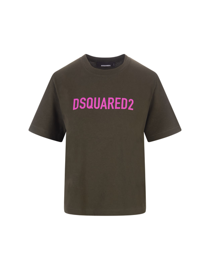 Dsquared2 Woman Military Green T-shirt With Logo