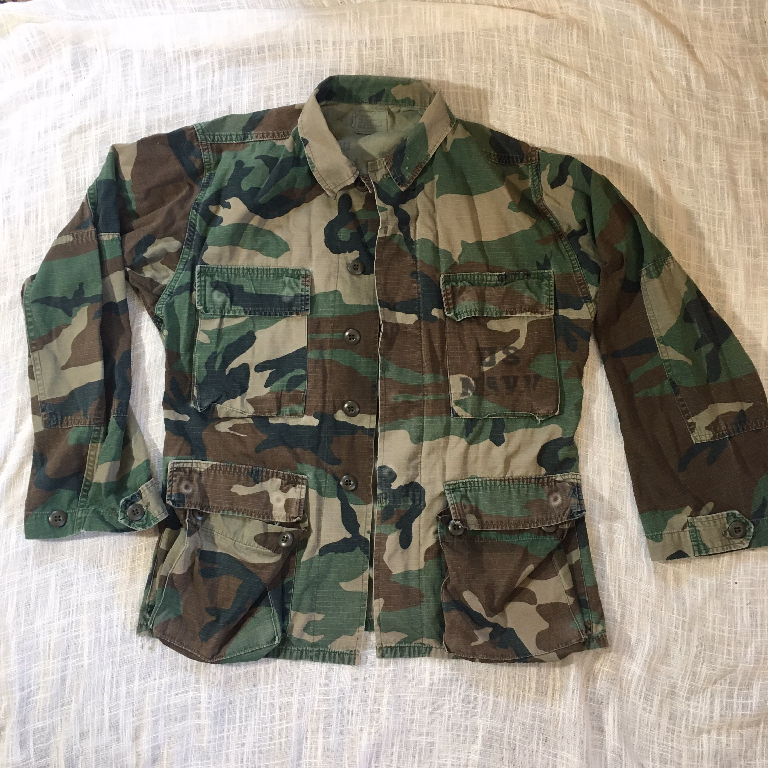 Us Military Navy Camo Long Sleeve Cotton Jacket - Size Small