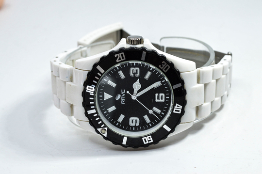 White & Black Tone Mans Sports, Plastic Wrist Watch