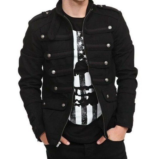 Gothic Handmade Military Band Black Jacket For Men Vintage Goth Coat Steampunk