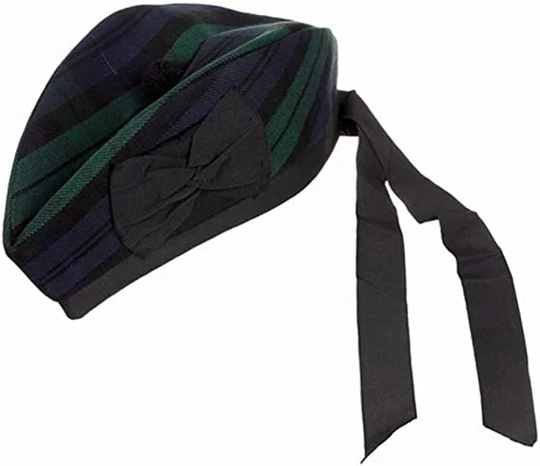 Scottish Piper Black Watch Glengarry Cap With Red Pompom