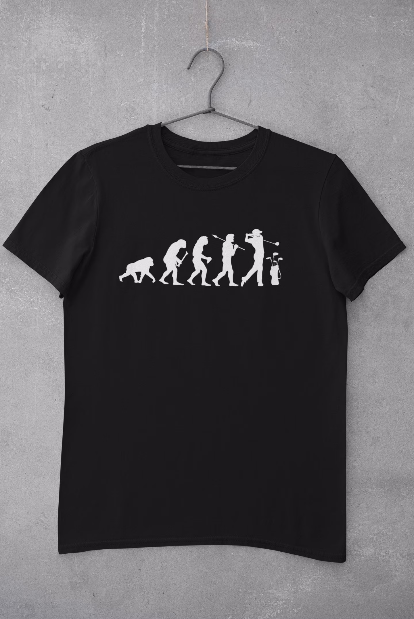 Evolution Of Golf T Shirt From Ape Through Prehistoric Man To Driving Golf Player