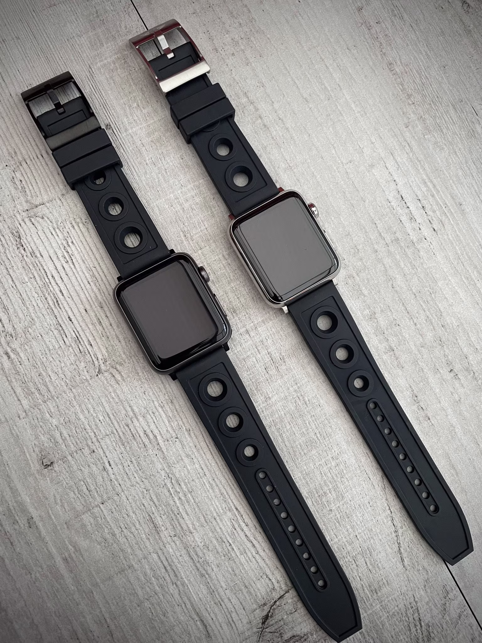 Heavy Duty Military Black Ocean Racer Rubber Watch Strap Band For Apple Series 8 7 6 5 4 Se 3 2 1 38mm 40mm 41mm - 42mm 44mm 45mm