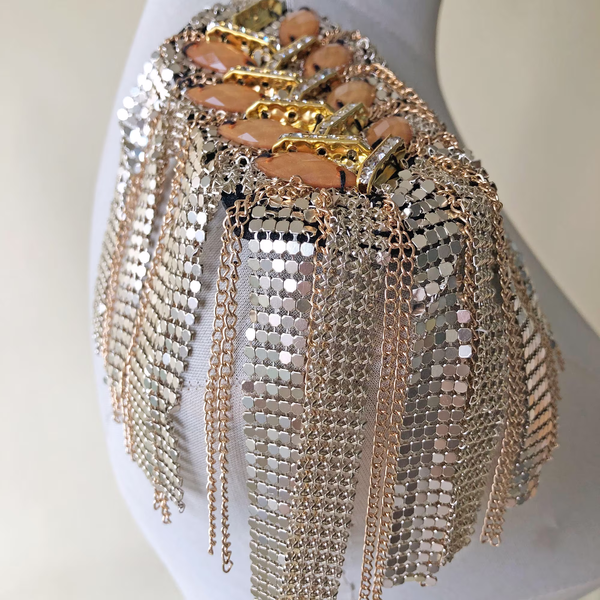 1 Pair Rhinestone Shoulder Board Beaded Tassel Epaulettes For Blazer Jacket Costumes