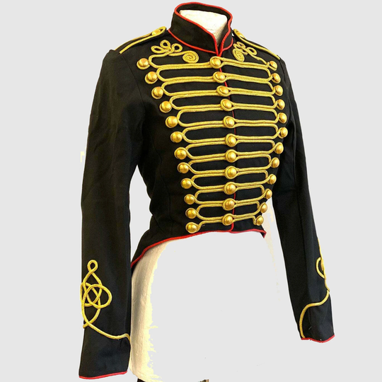 Men's Military Hussar Tail Coat in Black With Red Piping, Fashion Jacket
