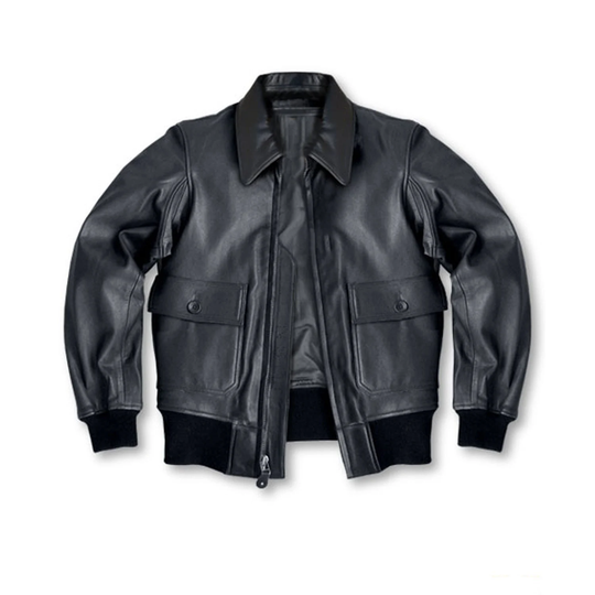 G2 Bomber Leather Jacket Mens Pilot Style Genuine Cowhide Moto Biker Street Wear Black Military Coat
