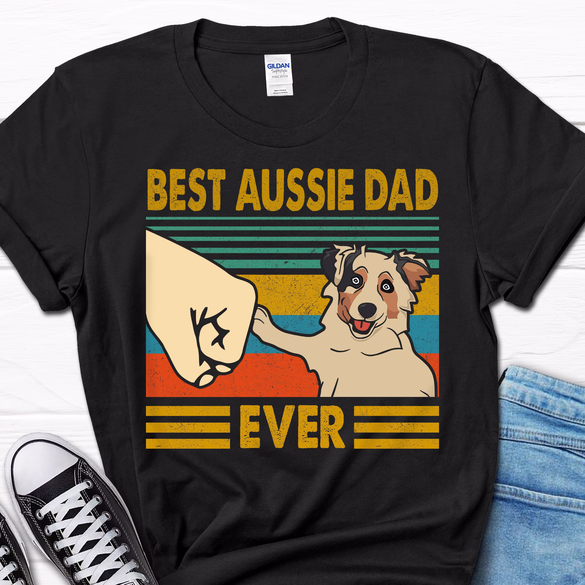 Best Aussie Dad Ever Shirt, Father's Day Australian Shepherd T-Shirt, Men's Gift Tee, Gifts For Him