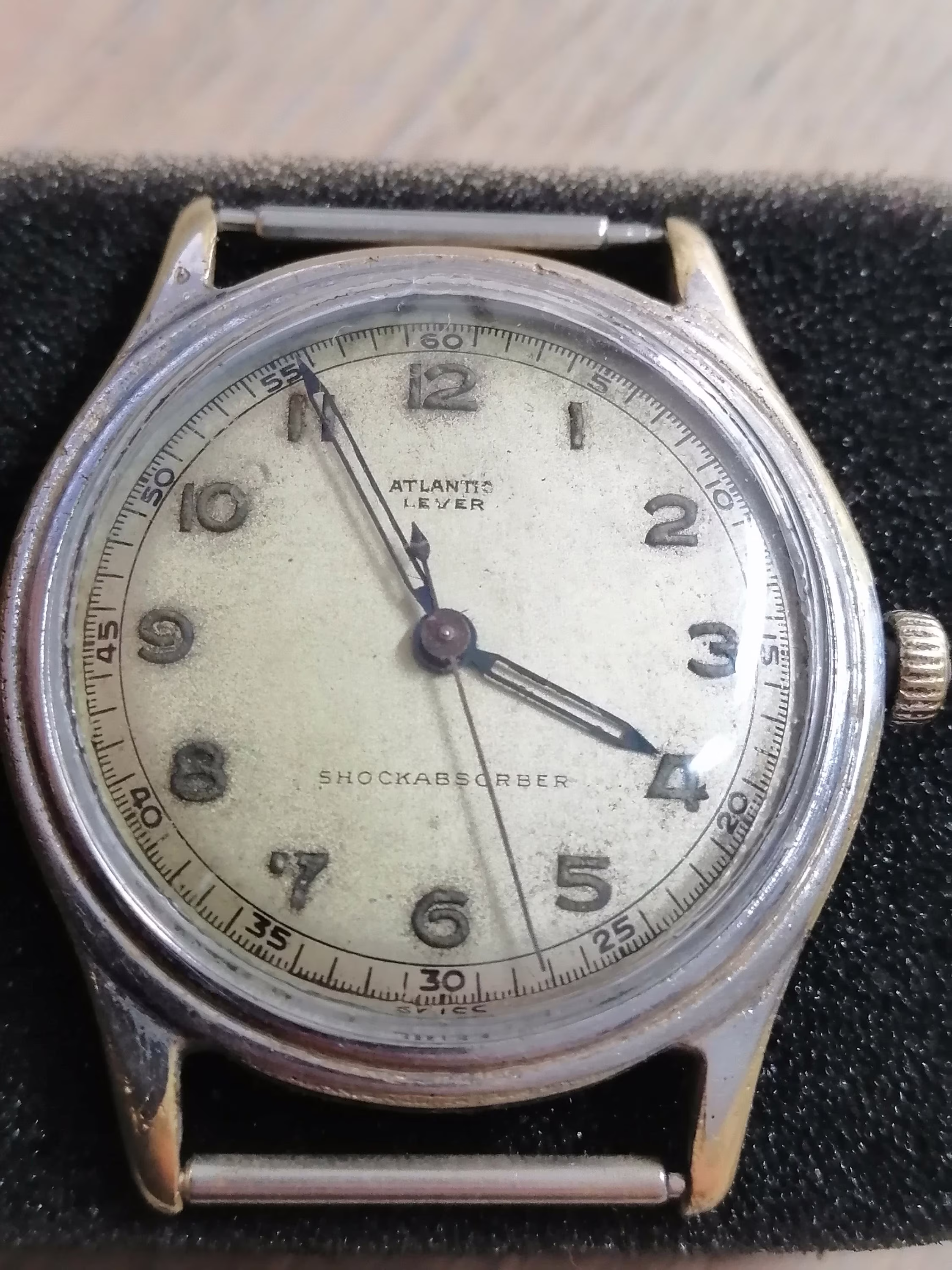 Atlantic Lever Shockabsorber 16J Military Vintage Men's Wristwatch Ww2 Ultra Rare Watch