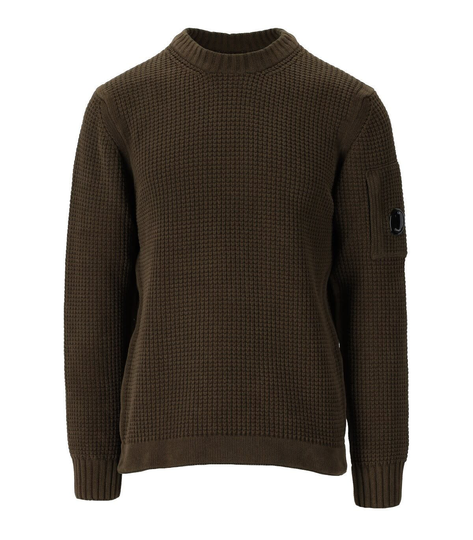 C.p. Company Chenille Cotton Military Green Crewneck Jumper