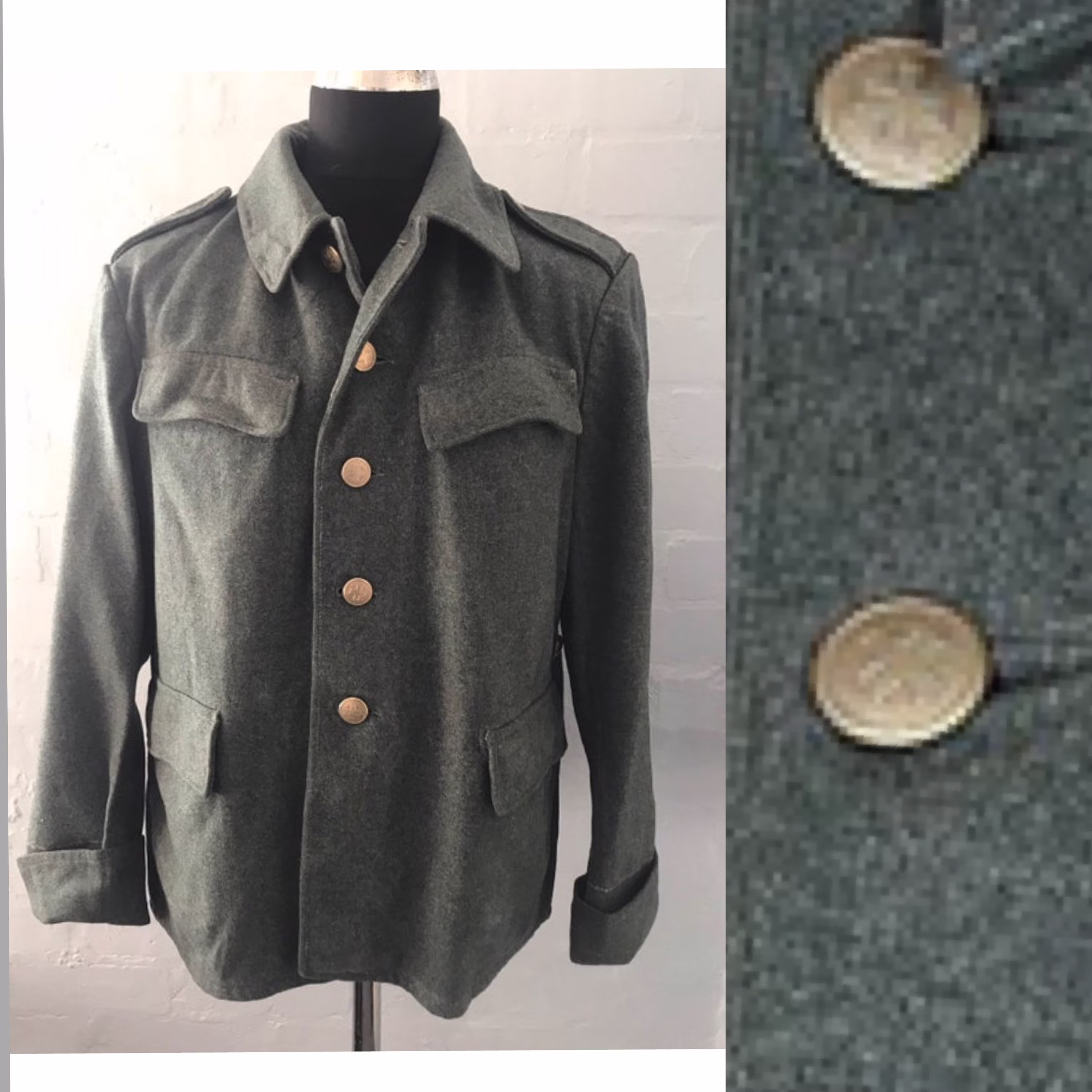 Vtg 50S Swiss Wool Military Jkt-Coat(Short - Epaulettes