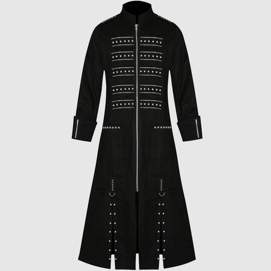 New Gothic Long Coat Men Steampunk Studded Pin Coat, Mens Fashion Long Coat