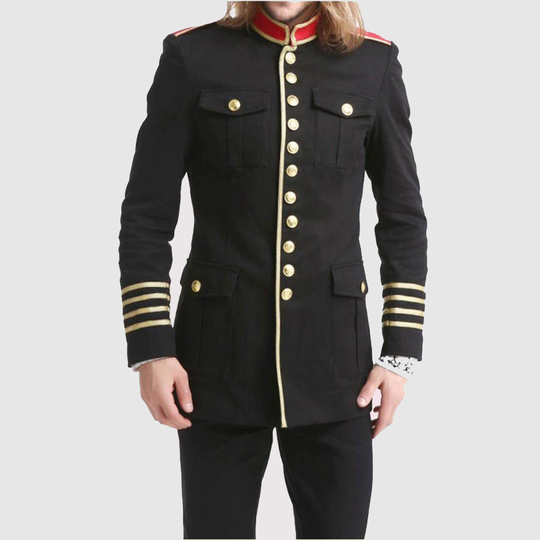 Mens Military Black Jacket, Gothic Style Fashion Jacket, Mens Gothic Steampunk Jacket