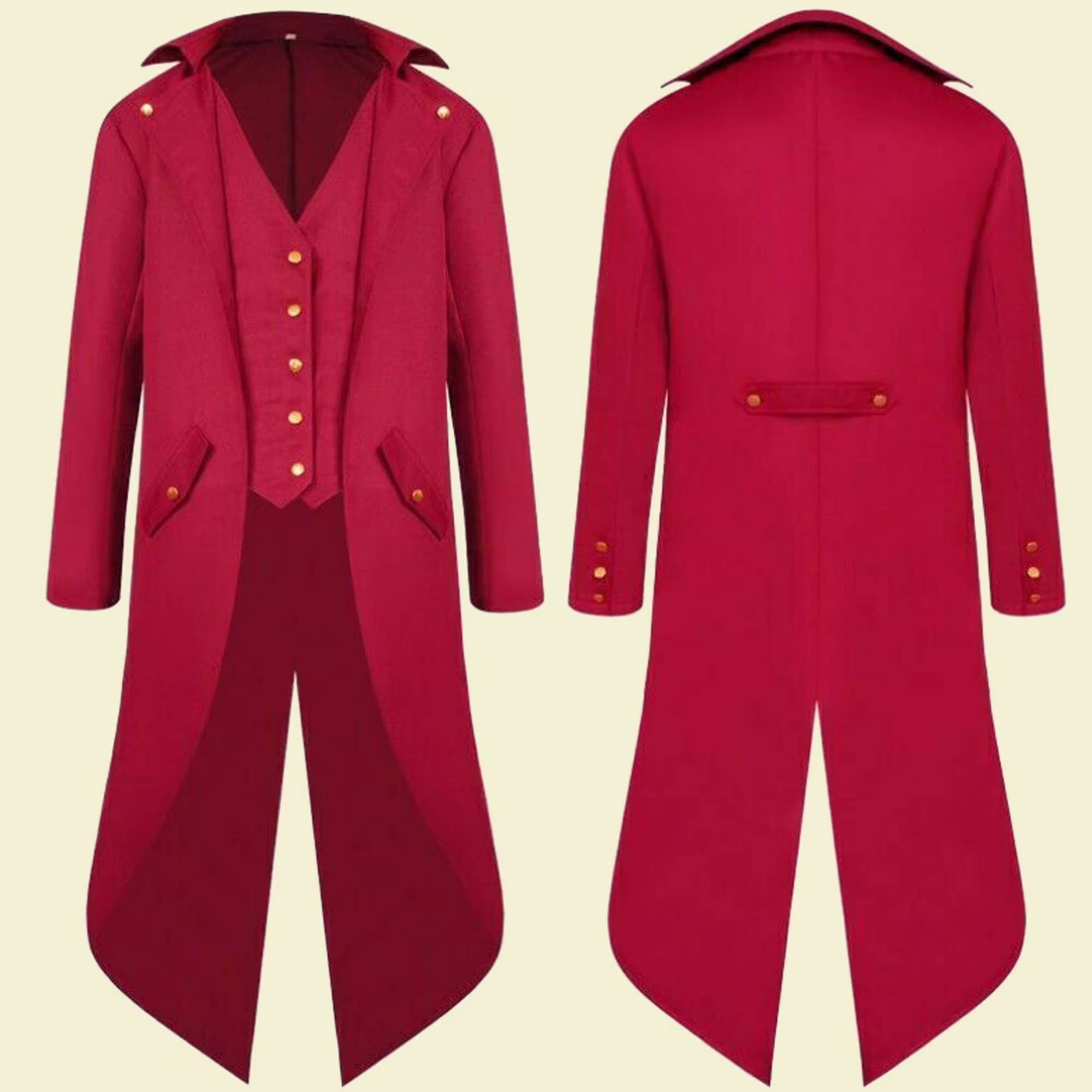 Mens New Red Long Jacket Steampunk Trench Halloween Style Coat, Mens Cosplay