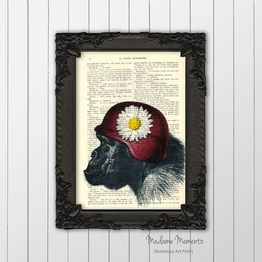Chimpanzee Print, Monkey Art, Vintage Chimp Illustration, Make Love Not War, Peace & Poster