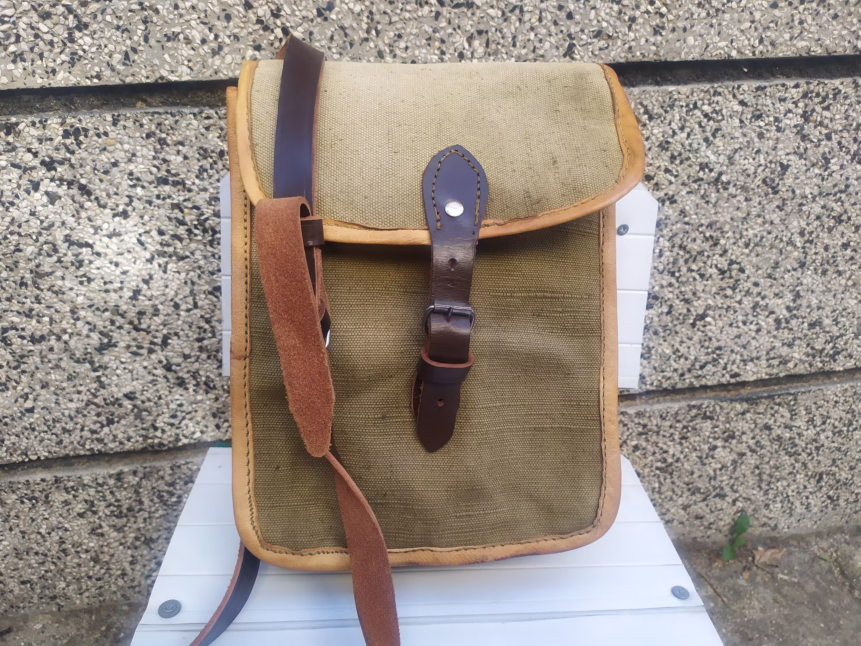 Vintage Canvas Military Bag/ Green Army Tarpaulin Messenger Bag, Hippie School Bag