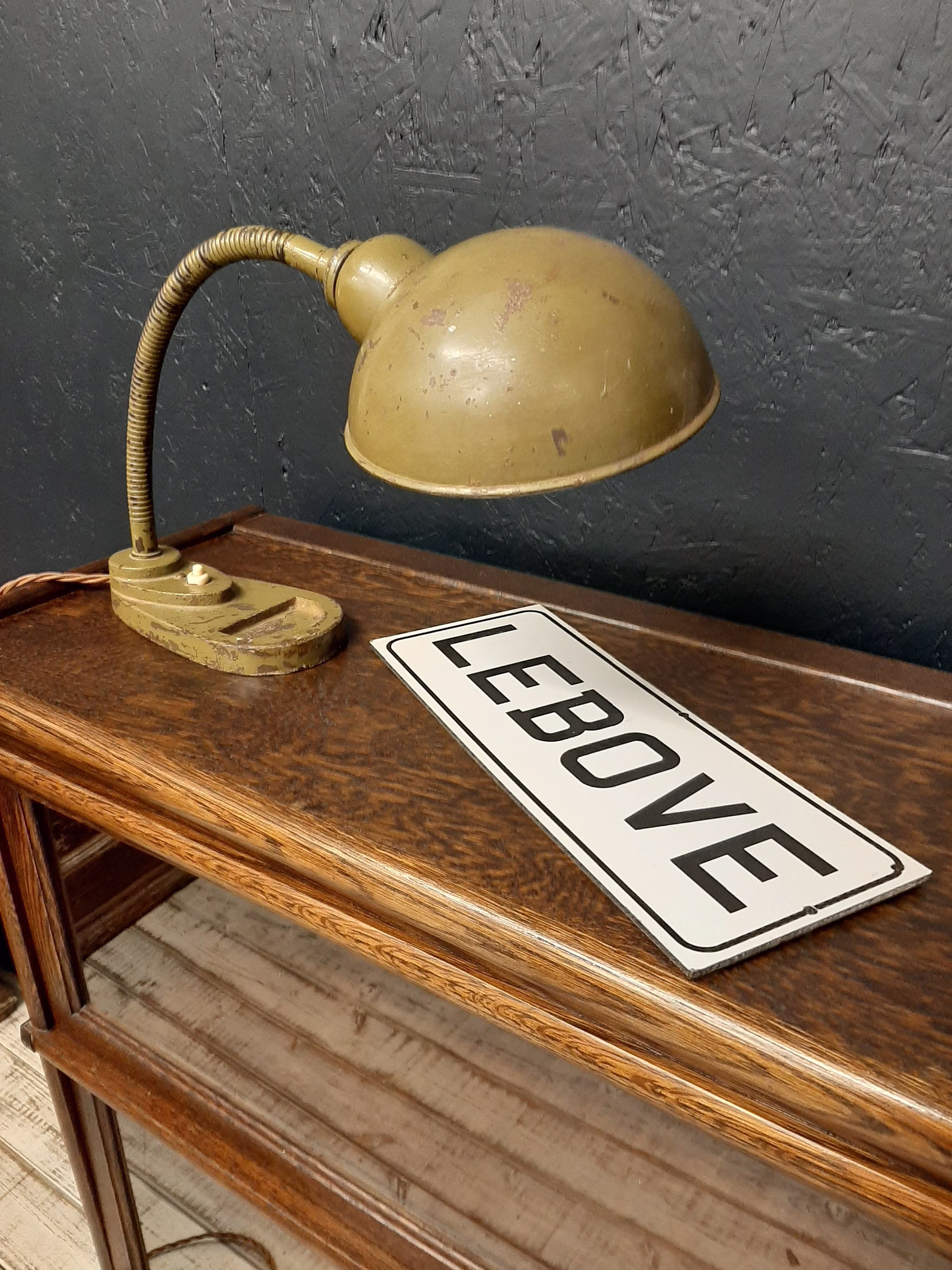 Vintage 1940S Military Green Factory Desk Lamp