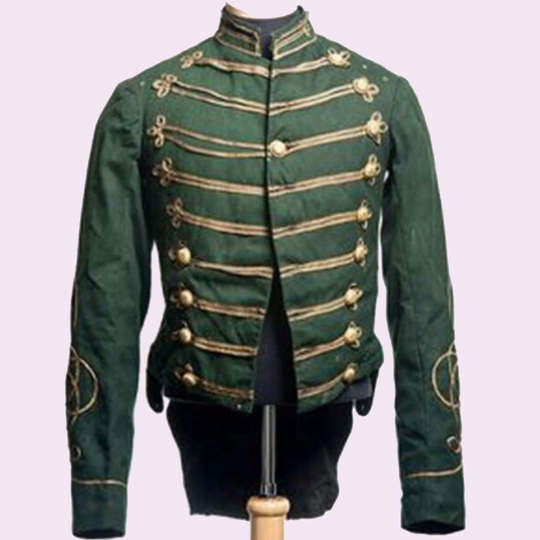 New Green Wool Military Original Civilian War Academy Men Jacket , Men's Fashion Hussar Jacket, Military Costumes, Halloween Cos