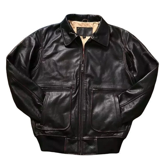 Vintage Style Military A2 Aviator Leather Jacket Mens Dark Brown Genuine Cowhide Street Wear Coat