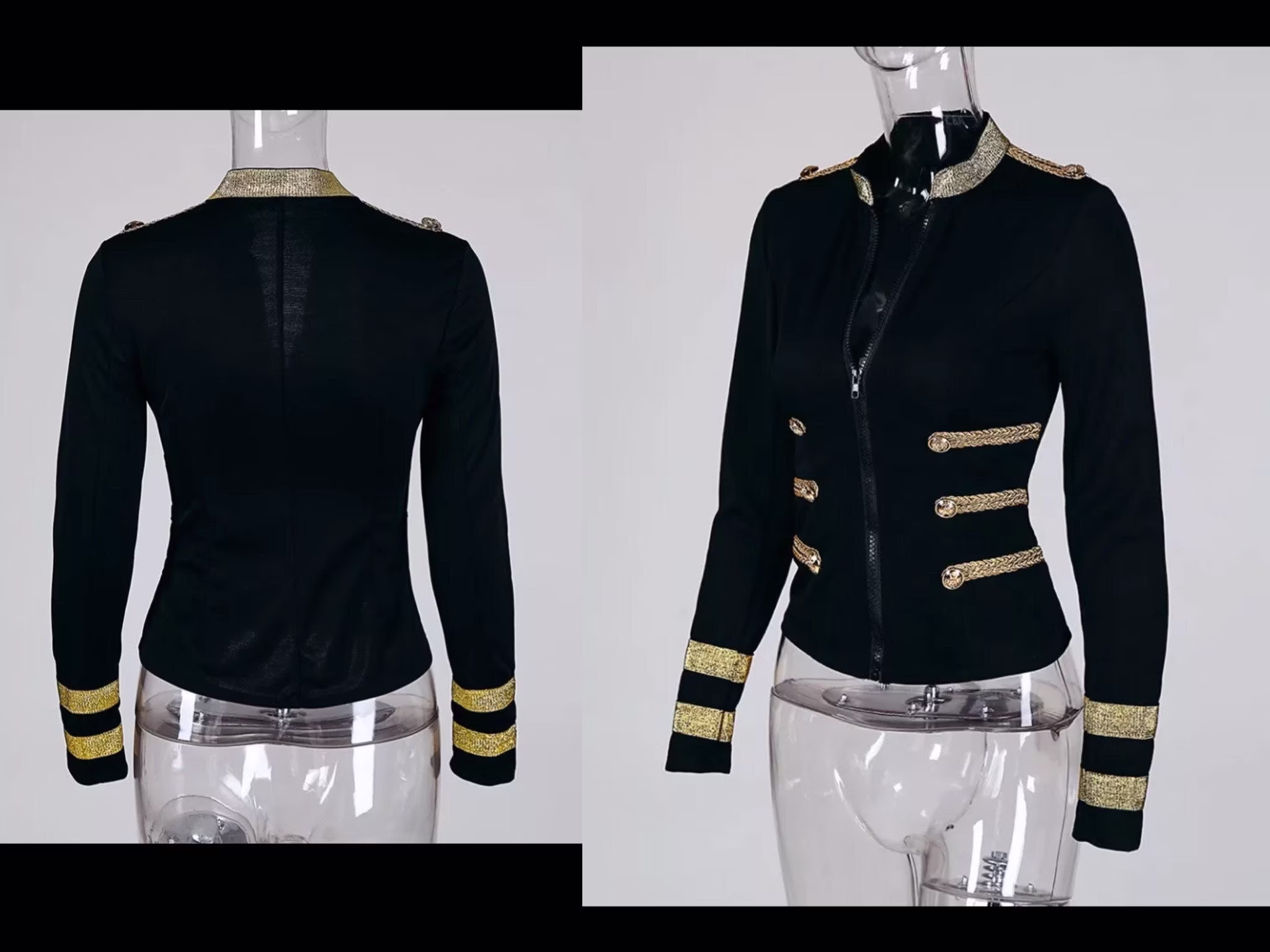 Black & Gold Military Jacket. UK Size 8 To 10
