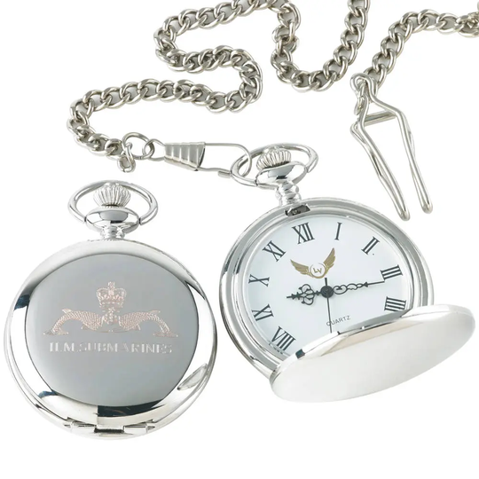 Royal Navy Submariner Pocket Watch Full Hunter With Chain & Wooden Gift Box Certificate Free Engraved Personalised Custom Engraving