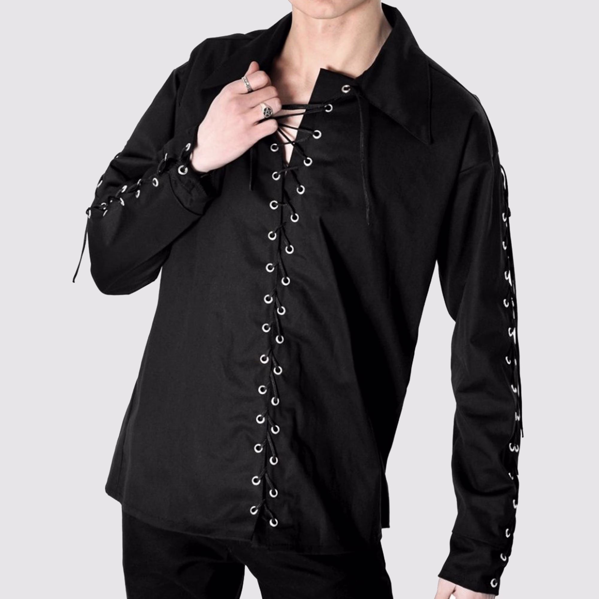 Gothic Button-Down Shirt, Black Cotton Jacket With Zipper, Zipper Style Jacket, Steampunk