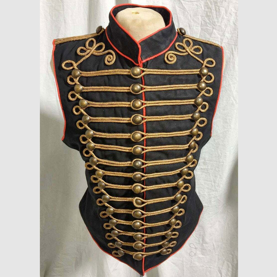 Men's Military in Natural Black With Golden Braiding Hussar Waistcoat, Fashion Vest