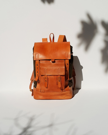 Roll Top Backpack/Water-Proof Canvas & Leather Oversized