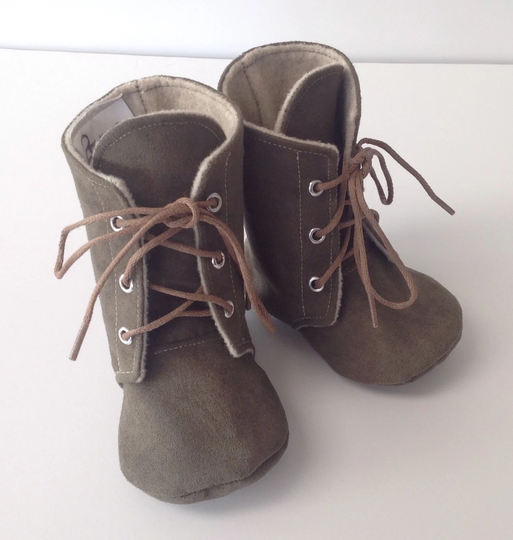 Green Baby Combat Boots | Faux Suede Newborn Size Up To 3T