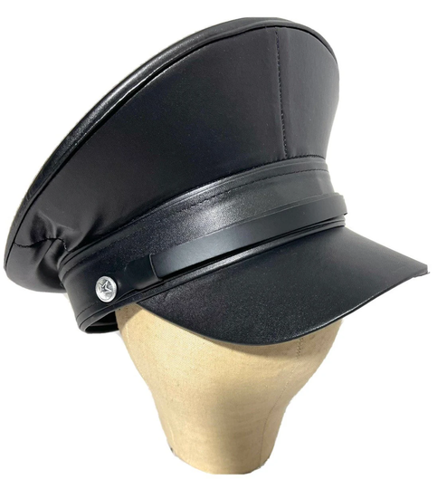 Industrial Punk, Gothic Black Leatheret Military Hat 56, 57, 58, 59cm