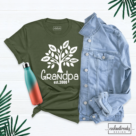 Grandpa Shirt, Shirt With Grandkids Name, Personalized Custom T-Shirt, Fathers Day Grandfather Gift Tee