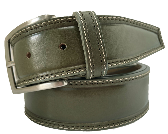 Mens Military Green Single Skin Hide Italian Leather Belt 40mm