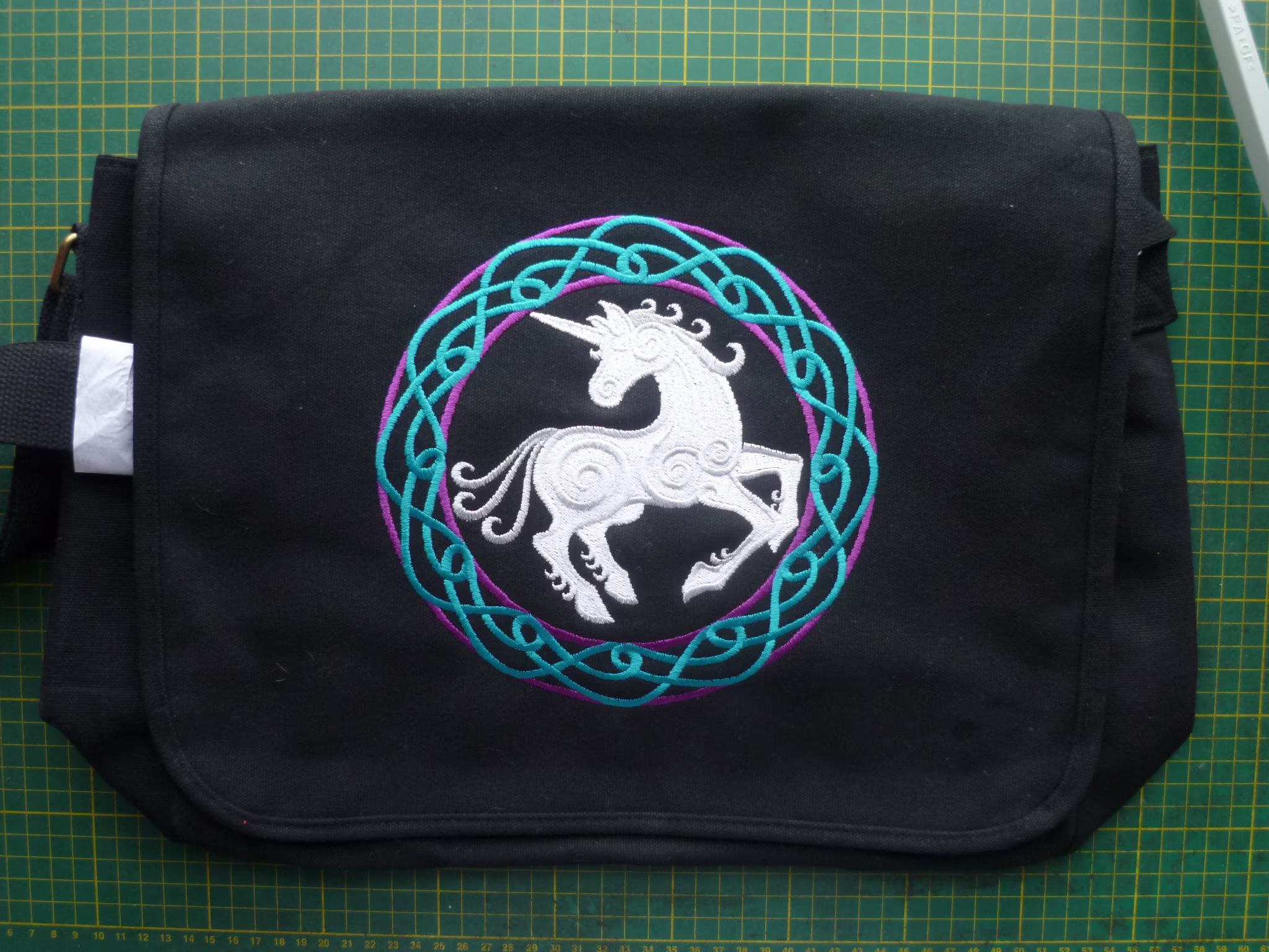 Unicorn Bag, Knotwork Purse, Canvas Messenger Shoulder Bag Embroidered Cotton Canvas Horse Mythical Legend