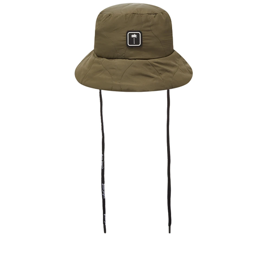 Palm Angels Patch Logo Quilted Bucket Hat Military/White