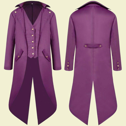 Mens New Purple Long Jacket Steampunk Trench Halloween Style Coat, Mens Cosplay