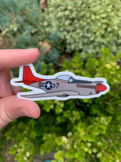 Wwii P-51 Fighter Plane Sticker - Vinyl Dishwasher Safe Waterproof Weatherproof World War Ii Vintage Airplane Military Durable