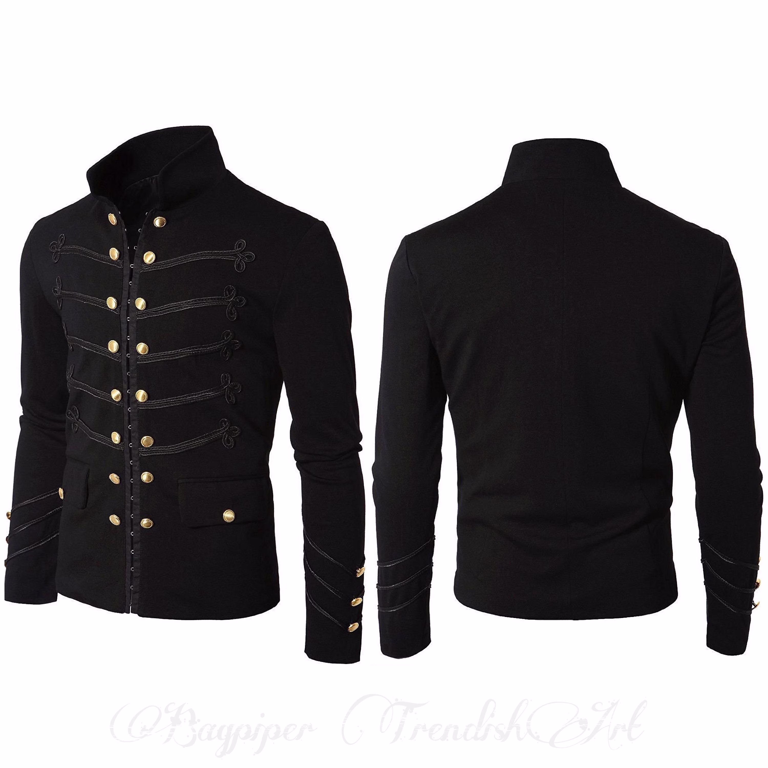 Men's Modern Black Embroidery Military Napoleon Hook Jacket