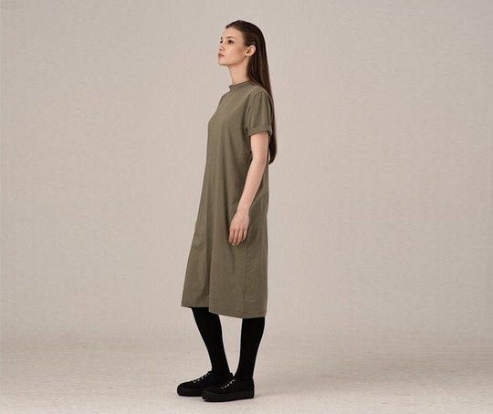Cotton Dress, Short Sleeves Top, Tunic Dress Women, Green Tunic, Casual Comfy Summer Midi Military