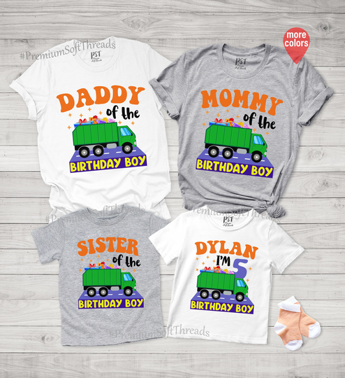 Garbage Truck Birthday Shirt, Personalized Boy Matching Family Party Recycle Shirt