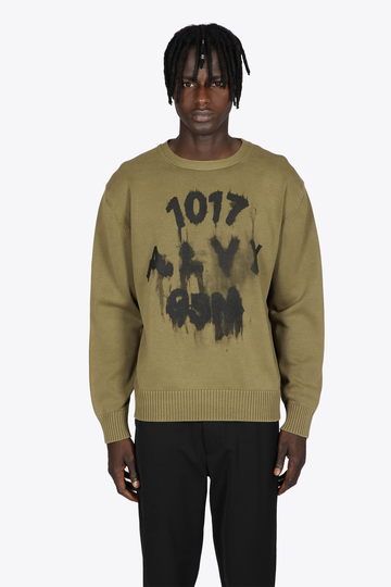 1017 ALYX 9SM Treated Logo Crewneck Sweater Military green cotton knit logo sweater - Treated logo crewneck sweater